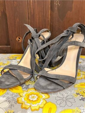 Gianvito Rossi Gray Suede Wrap-Strap Sandals